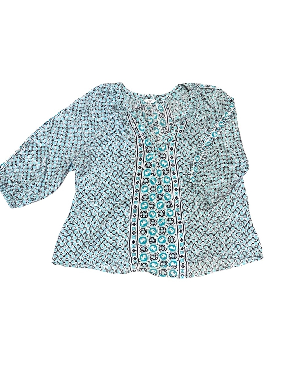 crown & ivy Aqua Geometric Peasant Blouse